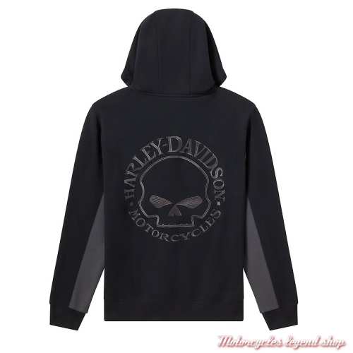 Sweatshirt Willie G. Skull Harley-Davidson homme, zippé, à capuche, noir, gris, cache cou willie G, dos, 99104-26VM