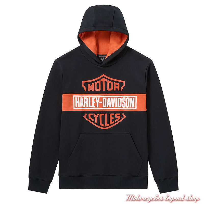 Sweatshirt Essential Bar & Shield Orange Harley-Davidson homme, à capuche, noir, coton, poly, 99102-26VM