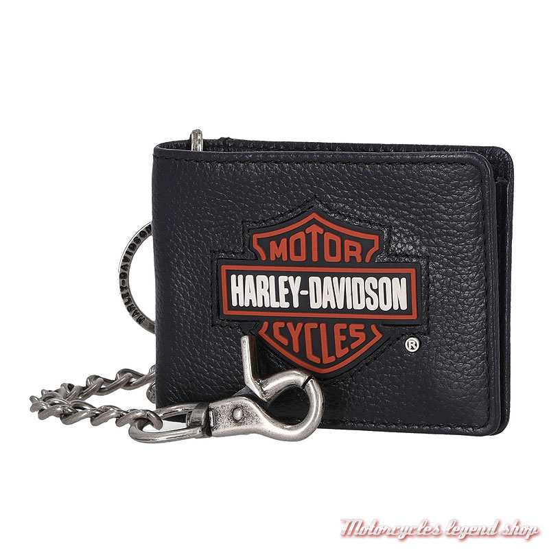 Porte carte en cuir Bar & Shield Orange Harley-Davidson, chaine amovible, noir, MWM096/08