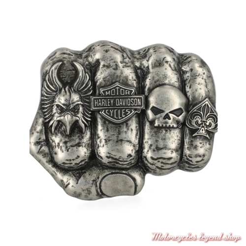 Boucle Knuckle homme Harley-Davidson, poing fermé, doigts bagués, métal antique, MAU017/61