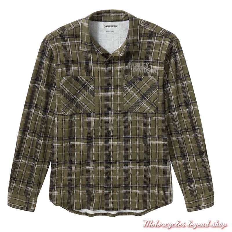 Chemise American Classic Plaid Harley-Davidson homme, coton, kaki, manches longues, 96477-26VM