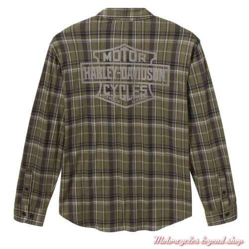 Chemise American Classic Plaid Harley-Davidson homme, coton, kaki, manches longues, dos, 96477-26VM