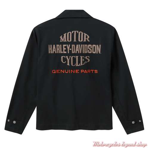 Surchemise American Classic Harley-Davidson homme, noire, zip et pression, coton lourd, dos brodé, 96531-26VM