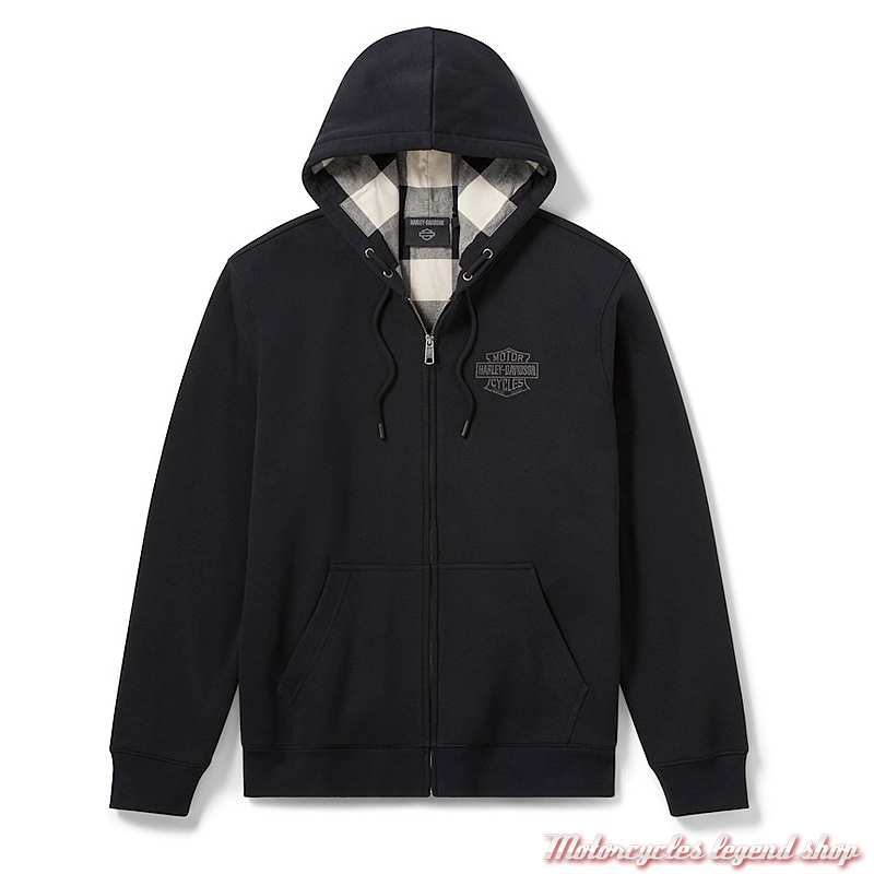 Sweatshirt American Classic noir Harley-Davidson homme, à capuche, doublé plaid, coton, 96429-26VM