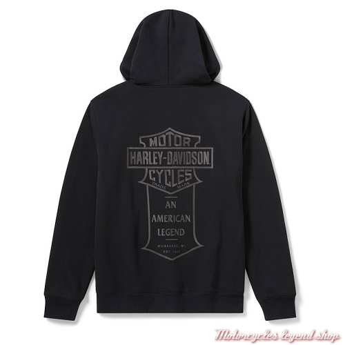 Sweatshirt American Classic noir Harley-Davidson homme, à capuche, doublé plaid, coton, dos, 96429-26VM