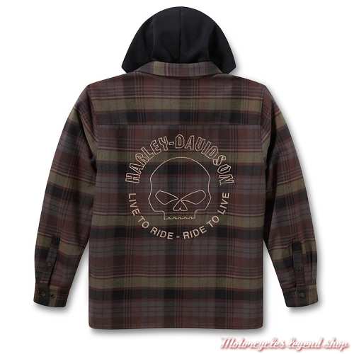 Surchemise à carreaux Willie G Harley-Davidson homme à capuche, coton, noir, gris, dos, 96560-26VM