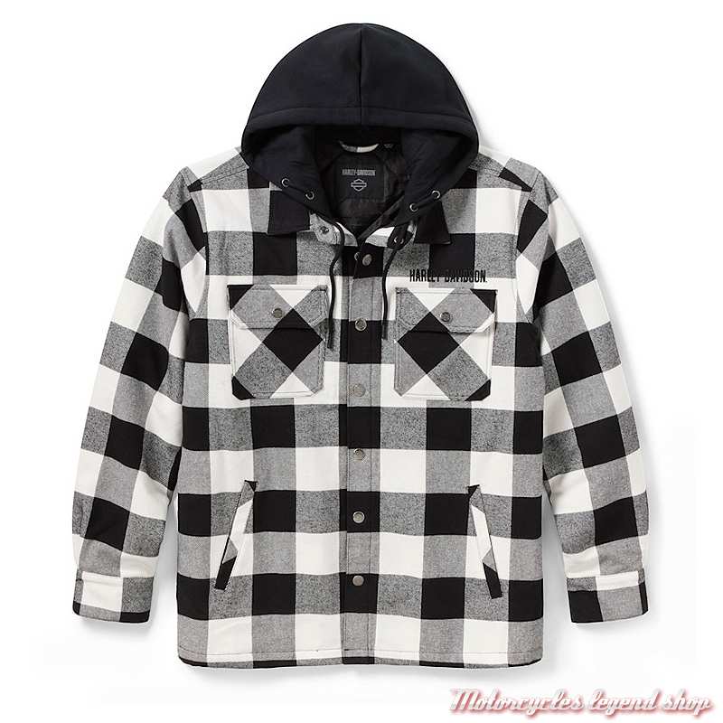 Surchemise à carreaux Harley-Davidson homme, noir, blanc, à capuche, coton, 96561-26VM