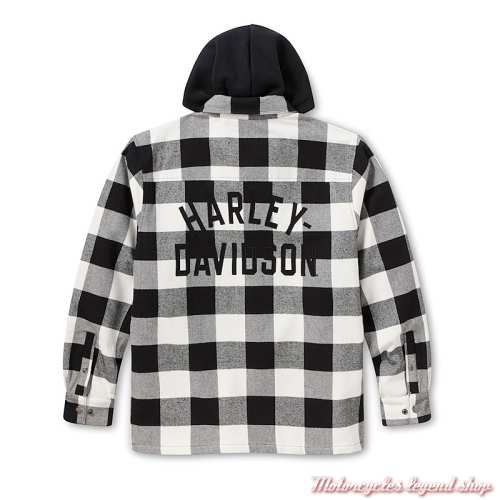 Surchemise à carreaux Harley-Davidson homme, noir, blanc, à capuche, coton, dos, 96561-26VM