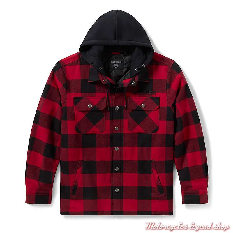 Surchemise à carreaux Rouge et noir Harley-Davidson homme, à capuche, coton, 96562-26VM