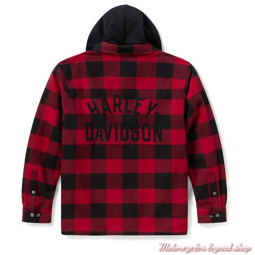 Surchemise à carreaux Rouge et noir Harley-Davidson homme, à capuche, coton, dos, 96562-26VM