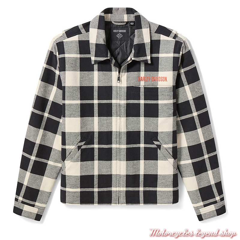 Surchemise American Classic Plaid Harley-Davidson homme zippée, noir, blanc, coton lourd, 96532-26VM