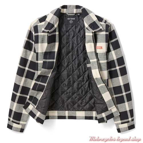 Surchemise American Classic Plaid Harley-Davidson homme zippée, noir, blanc, coton lourd, intérieur, 96532-26VM
