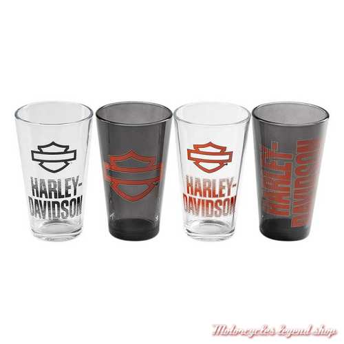 Ensemble 4 verres Open Bar & Shield Harley-Davidson, 45 cl, transparent et fumé, HDL-18830