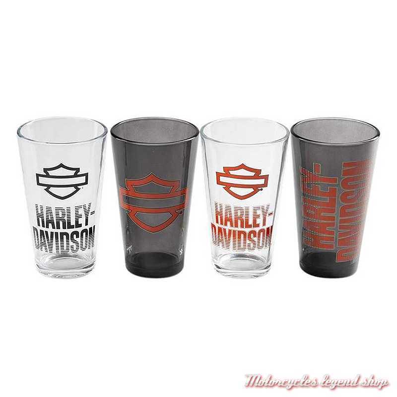 Ensemble 4 verres Open Bar & Shield Harley-Davidson, 45 cl, transparent et fumé, HDL-18830