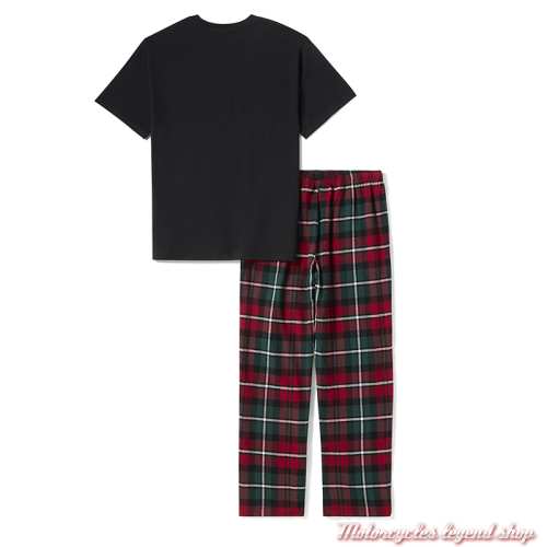 Pyjama Bar &amp; Shield homme Harley-Davidson, t-shirt noir manches courtes, pantalon plaid, dos, 96441-26VM
