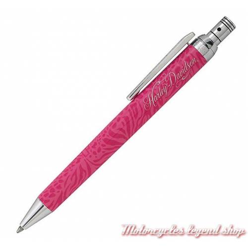 Stylo Retro 1951 Stroker Pink Exotic, à bille, bouton forme piston moteur, strass, motif panthère, Harley-Davidson HDBP-1888