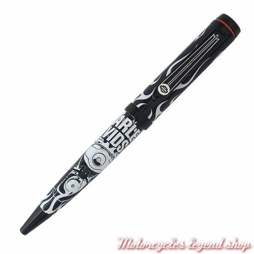 Stylo Retro 1951 Full Throttle Midnight Light, à bille, noir et blanc, phosphorescent, Harley-Davidson HDBP-1903