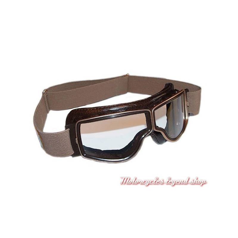 Lunettes "Aviator Goggle" mixte, marron vieilli, oculaire incolore, large elastique réglable, Leon Jeantet T2MVDI