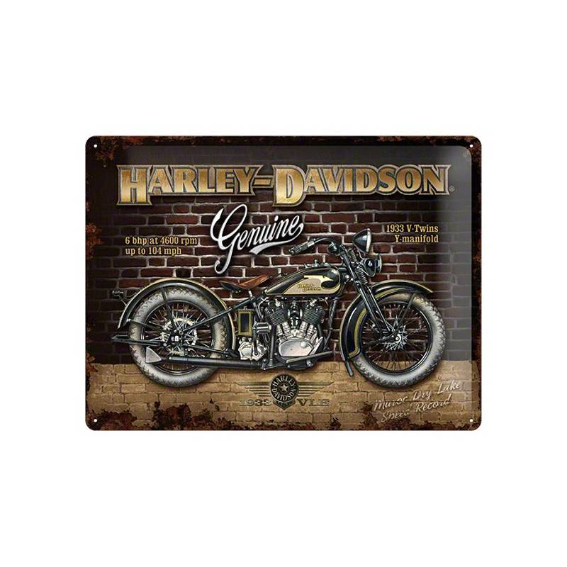 Plaque métal Harley-Davidson brick, rétro, Genuine 1933, 23124