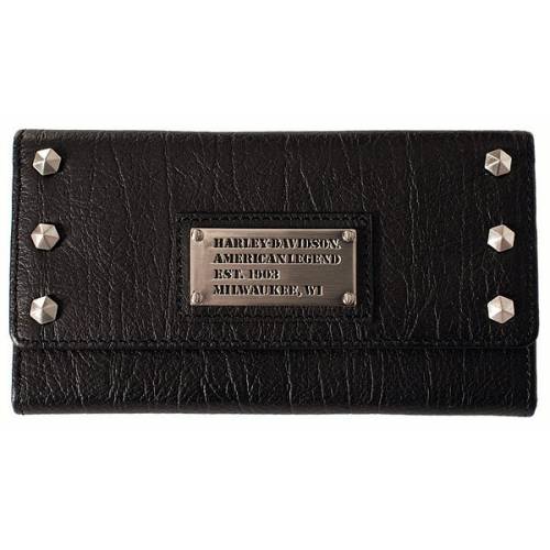 Portefeuille All Bark Clutch cuir femme, noir, rivets chromés déco, Harley-Davidson AB7790L-BLK