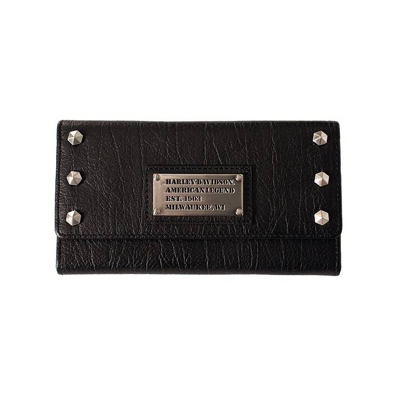 Portefeuille All Bark Clutch cuir femme, noir, rivets chromés déco, Harley-Davidson AB7790L-BLK