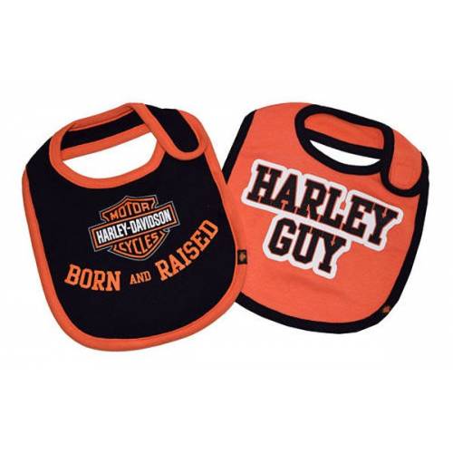 2 Bavoirs bébé garçon, coton, noir et orange, Harley-Davidson 7059507
