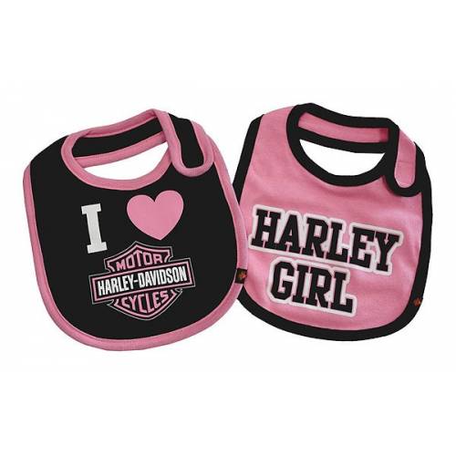 2 Bavoirs bébé fille, coton, noir et rose, Harley-Davidson 7009505
