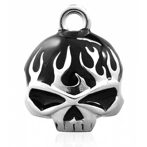 Clochette Black Flame Skull, ronde, métal argenté, Harley Davidson HRB039