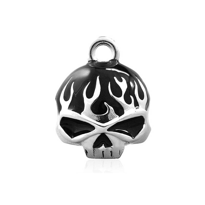 Clochette Black Flame Skull, ronde, métal argenté, Harley Davidson HRB039