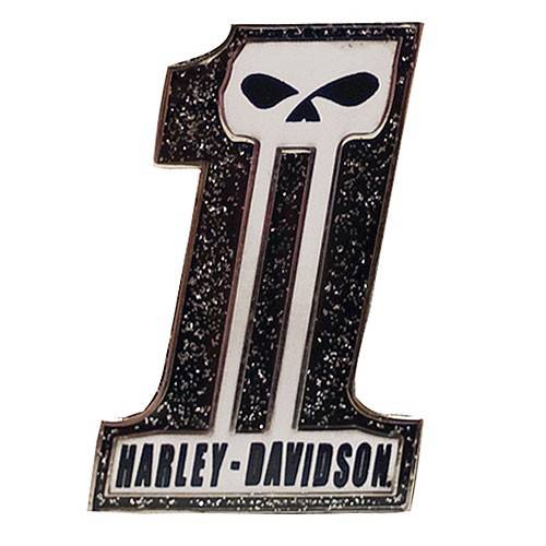 Pin's Skull Number One, Dark Custom, noir pailleté, Harley-Davidson 126571