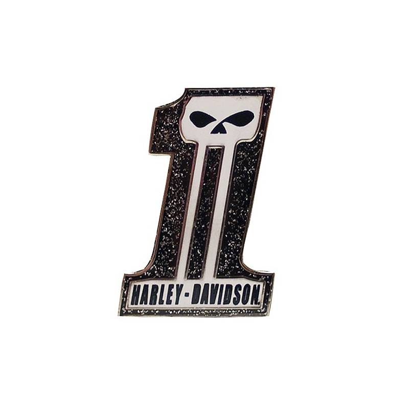 Pin's Skull Number One, Dark Custom, noir pailleté, Harley-Davidson 126571