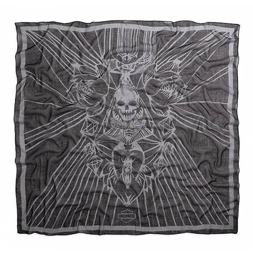 Foulard Floral Skull Black Label femme, skull, polyester, noir, gris, Harley-Davidson 97885-16VW