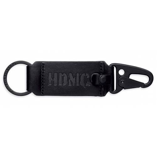 Porte clés Black Label, cuir noir, métal noir mat, Harley-Davidson 97704-16VM