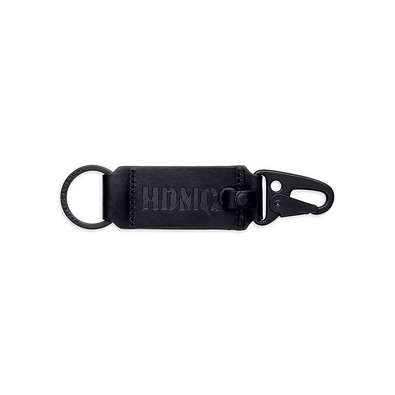 Porte clés Black Label, cuir noir, métal noir mat, Harley-Davidson 97704-16VM