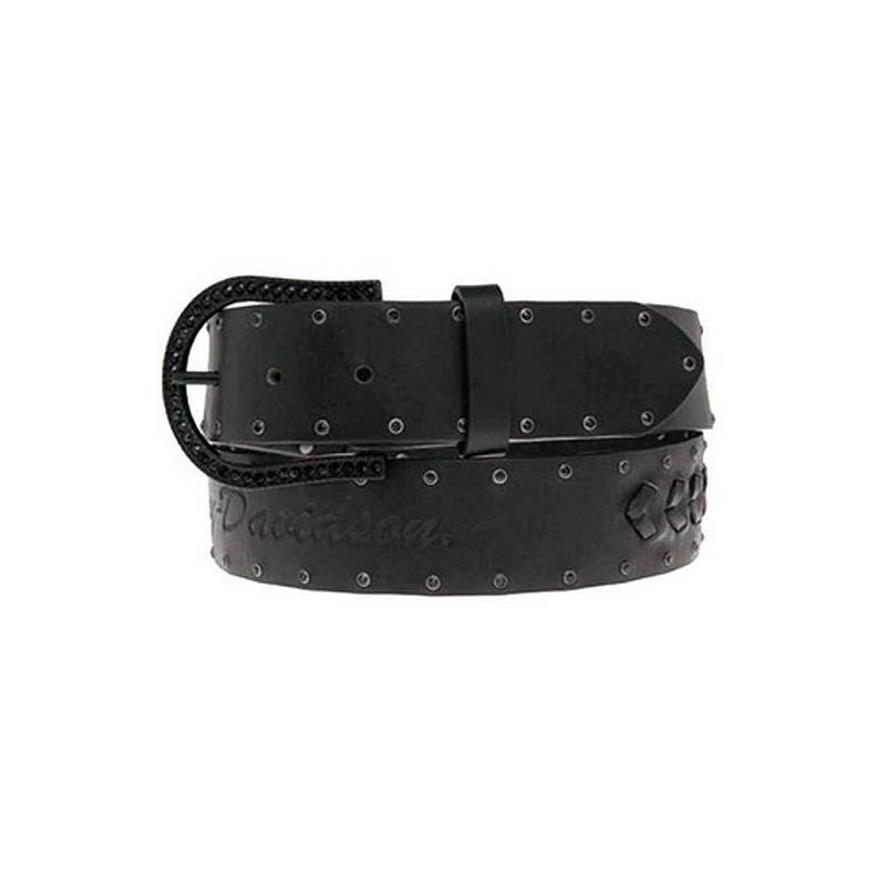 Ceinture Darkside femme, cuir noir, lacet, pierres noires, Harley-Davidson HDWBT10917