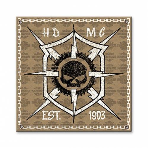 Plaque métal HDMC, aluminium, peint, skull, Harley-Davidson AC10-HDMC-HARL
