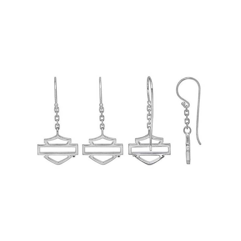 Boucles d'oreilles Bar & Shield pendantes, femme, argent, Harley-Davidson HDE0342 