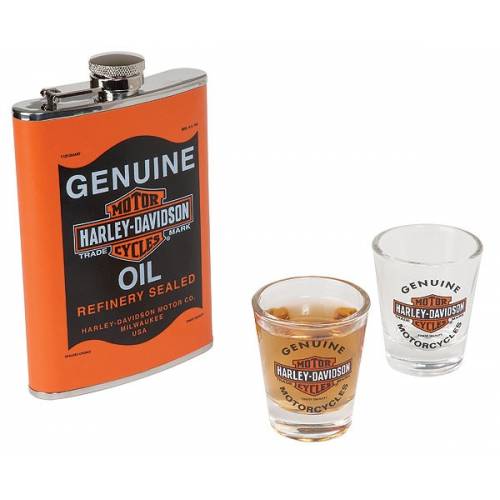 Ensemble Flasque Oil Can, 20 cl, 2 verres à liqueur, Harley-Davidson HDL-18557