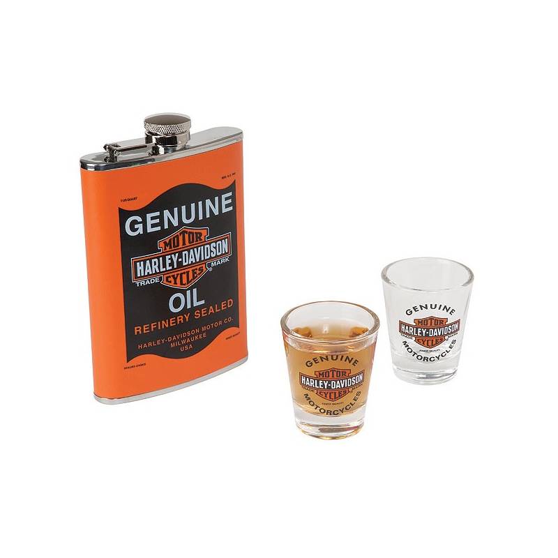 Ensemble Flasque Oil Can, 20 cl, 2 verres à liqueur, Harley-Davidson HDL-18557