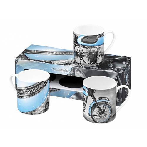 Pack 3 mug porcelaine, bleu, noir et blanc, vintage, Triumph MMUS16334