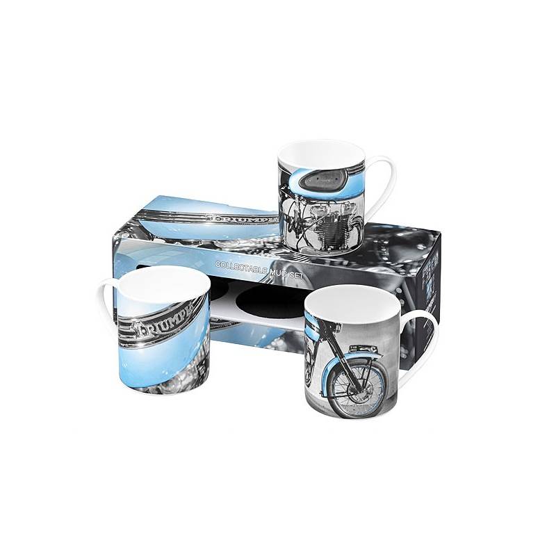 Pack 3 mug porcelaine, bleu, noir et blanc, vintage, Triumph MMUS16334