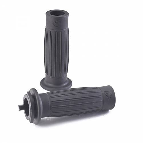 Poignées noires Triumph, 25 mm, style tonneau, caoutchouc, Triumph A2041443 