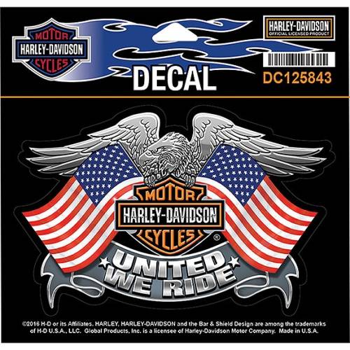 Sticker United We Ride, aigle, drapeaux US, Bar & Shield, Harley-Davidson DC125843