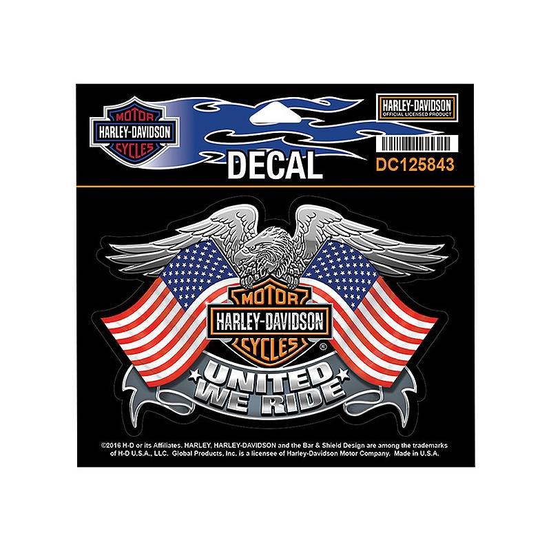 Sticker United We Ride, aigle, drapeaux US, Bar & Shield, Harley-Davidson DC125843