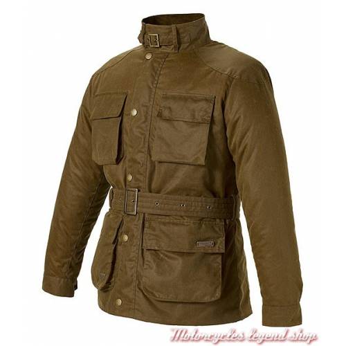 Blouson textile Eric Triumph, homme, collection Bonneville, coton waxé gras, marron tabac, sans protection, Triumph MTHA16206 