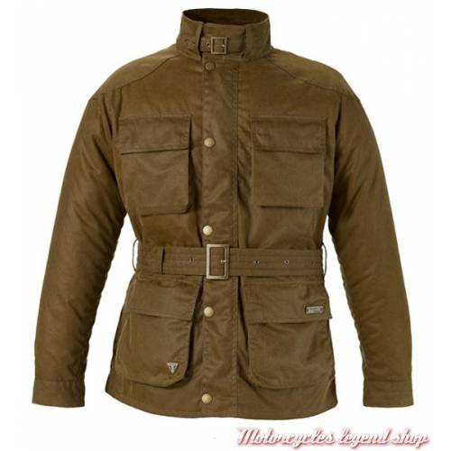 Blouson textile Eric Triumph, homme, collection Bonneville, coton waxé gras, marron tabac, sans protection, Triumph MTHA16206