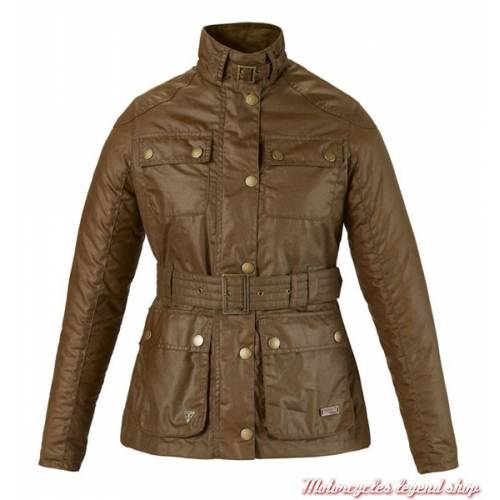 Blouson textile Erica Triumph, femme, coton waxé gras, marron tabac, sans protection, collection Bonneville, Triumph MLTA16207