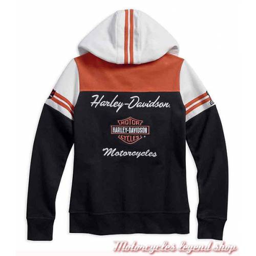 Sweatshirt Classic Harley-Davidson, femme, zippé, capuche, noir, orange, écru, coton, polyester, 99125-17VW