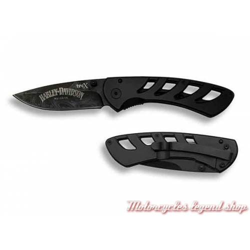 Couteau Tec X Exo-Lock Harley-Davidson pliant, acier ajouré, noir mat, skull, 52092 