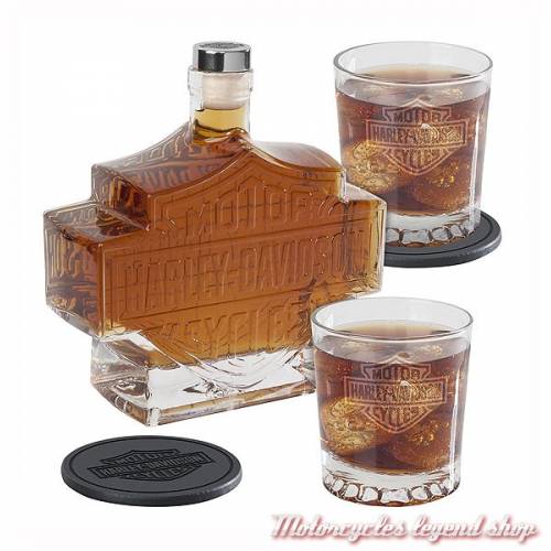 Service à whisky Harley-Davidson, carafe Bar & Shield, 2 verres, verre transparent, dessous de verre cuir, HDL-18746